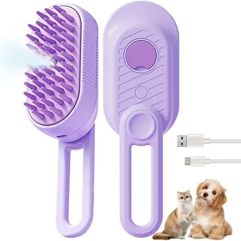 Brosse vapeur 3 en 1 pour chats avec manche pliable, peigne dépilatoire à spray pour animaux, brosse à eau pour chats à poils longs et courts - Disponible à la commande