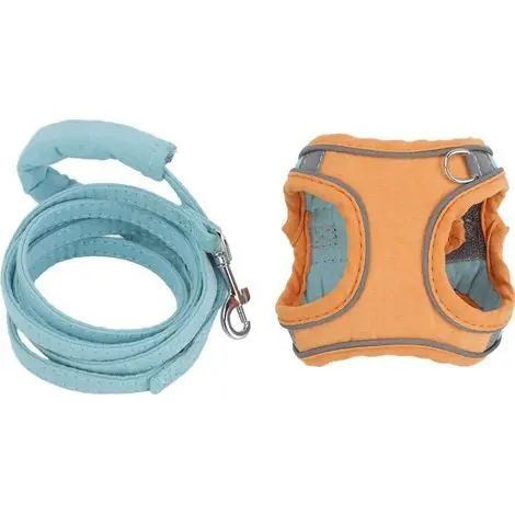 Harnais et laisse pour chat, gilet réfléchissant, couleur bloquée, réglable, anti-fuite, chaton pour la marche en plein air, bleu, Orange, XL | Expédition immédiate