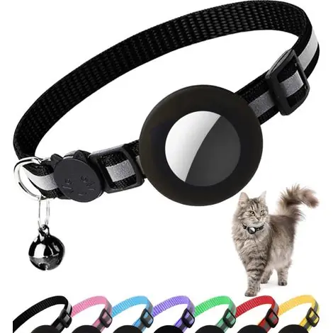 Collier anti-étranglement pour chat Airtag avec protection Airtag et clochette, pour chats de toutes tailles, 1 cm de large et léger (noir) | Tout juste ajouté