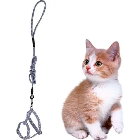 (gris foncé avec petites fleurs)Harnais pour chat S - Gris foncé avec fleurs - Sangle de poitrine - Laisse incluse - Offre exceptionnelle