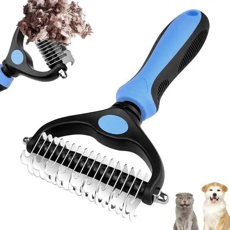 Très populaire | Brosse en acier inoxydable pour chiens et chats, double face, 17 + 9 dents, pour le sous-poil, les nœuds et le sous-poil, manche avec trou de suspension, pour chiens et chats