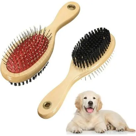 Lot de 2 brosses en bois pour chien, brosse double face pour le toilettage des animaux, brosse à picots et brosse douce à poils, peigne et brosse pour chiens | Incontournable