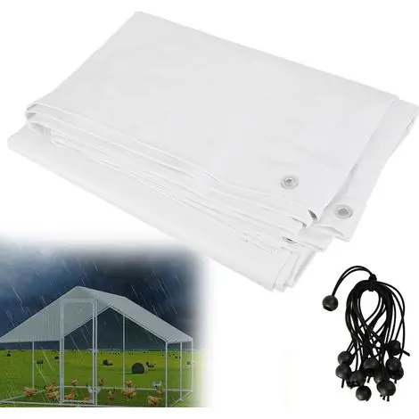 Prix bas - Randaco – Bâche PE pour poulailler 3,43 × 2,0 m – Couverture imperméable et anti-UV – 14 tendeurs pour fixation rapide – Résistante aux intempéries